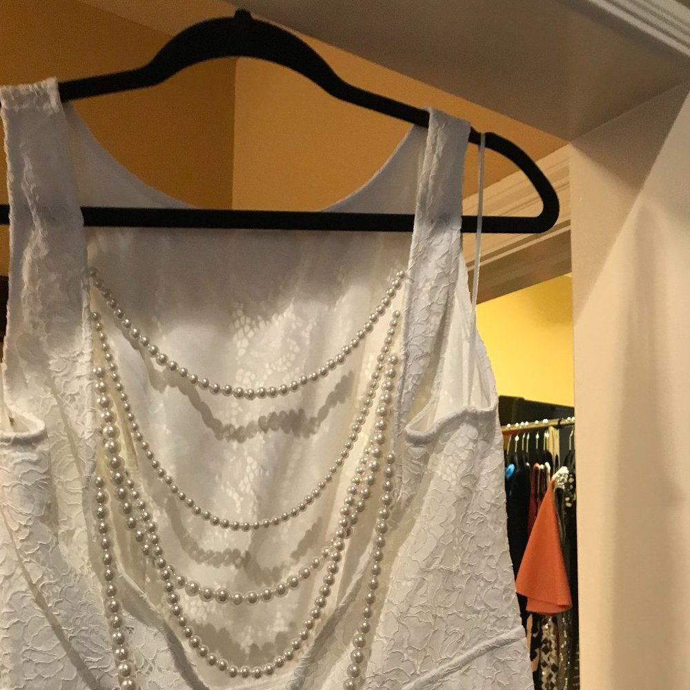 White Lace Backless Pearl Dress